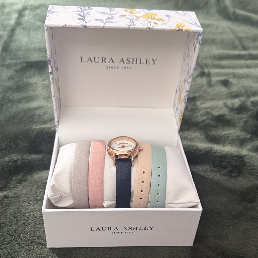 Laura Ashley Rose Gold Watch with Colorful Straps